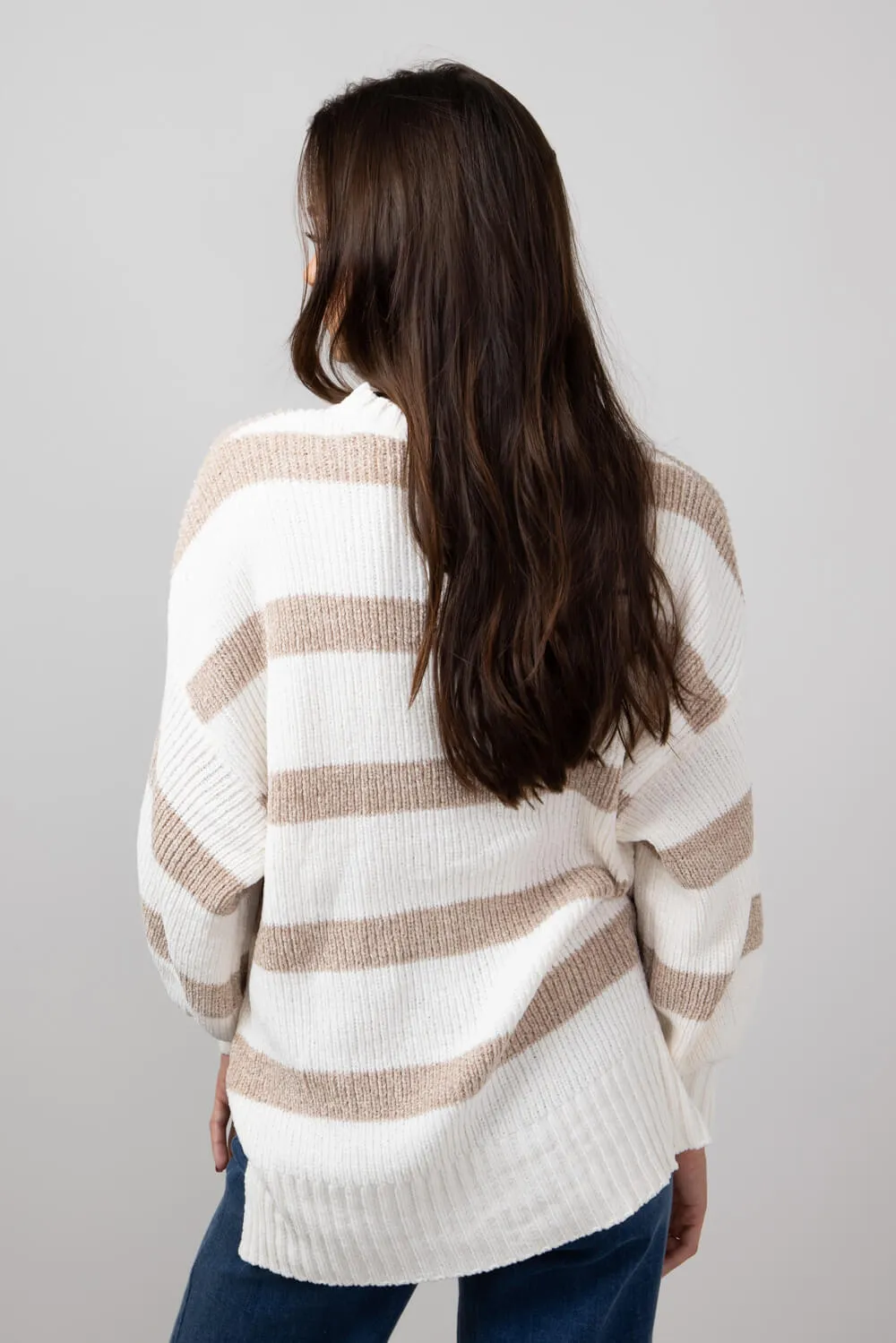 Simply Southern Stripe Sweater for Women in Desert Tan | PP-0224-SWTR-SANDY-DESERT