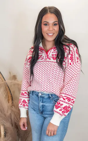 Snowflake Button-Up Turtleneck Winter Sweater - Final Sale