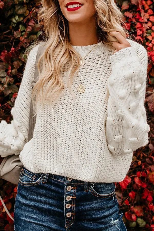 Solid Color Lantern Sleeve Round Neck Sweater