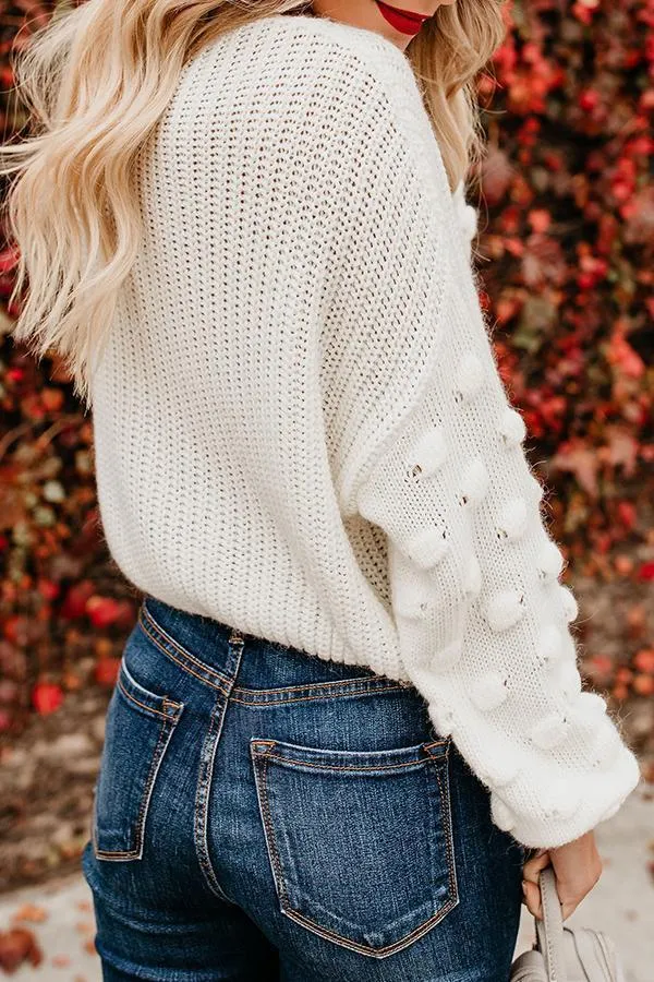 Solid Color Lantern Sleeve Round Neck Sweater
