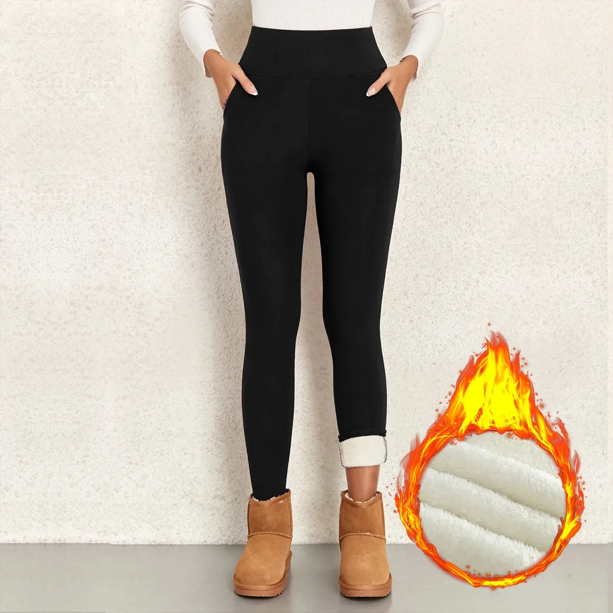 Solid Sherpa Lined Leggings – Casual Comfort with High Waist Elegance
