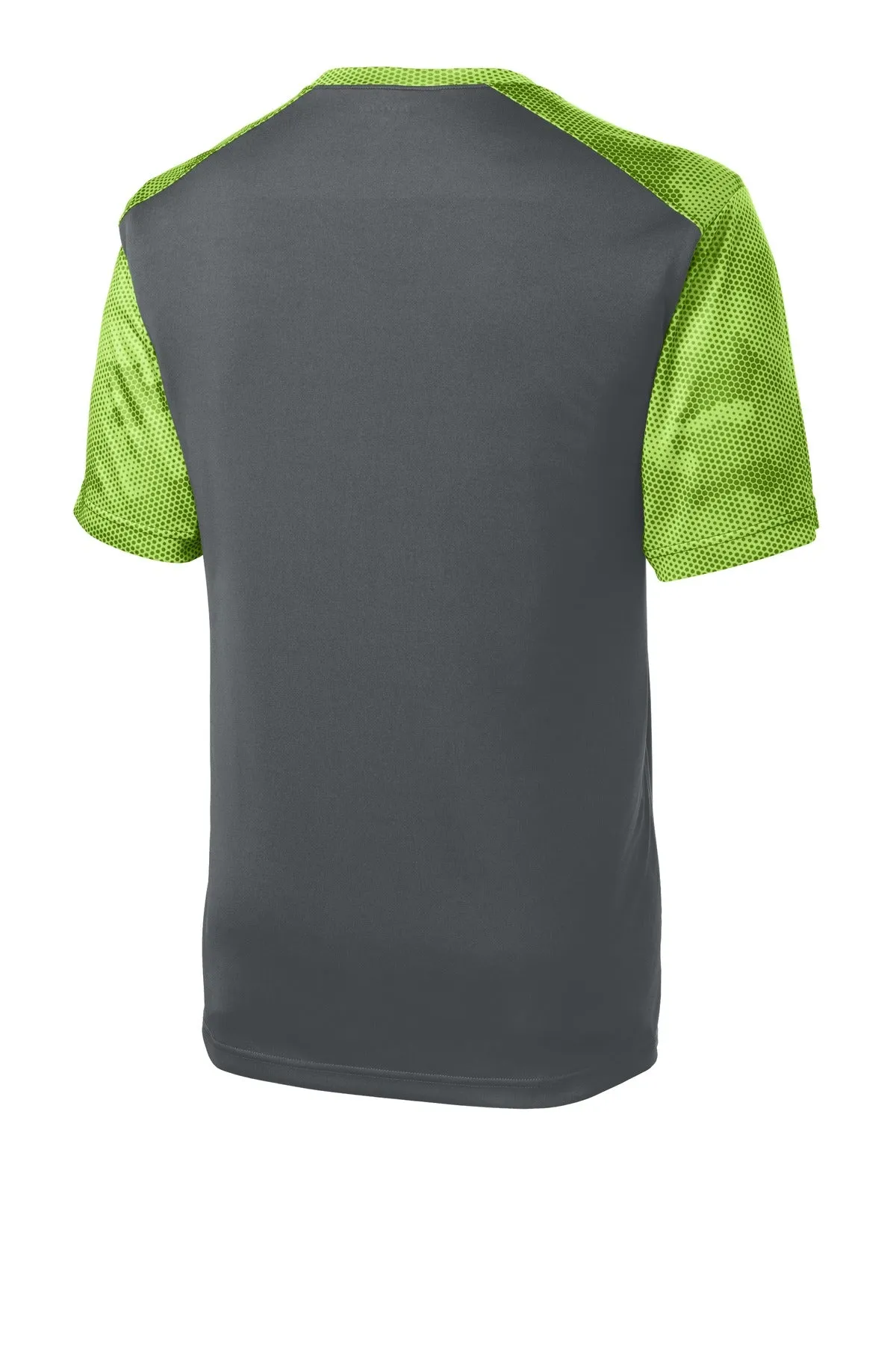Sport-Tek CamoHex Colorblock Tee. ST371 Iron Grey/ Lime Shock