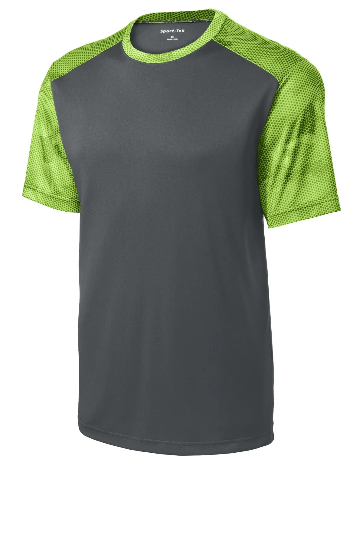Sport-Tek CamoHex Colorblock Tee. ST371 Iron Grey/ Lime Shock
