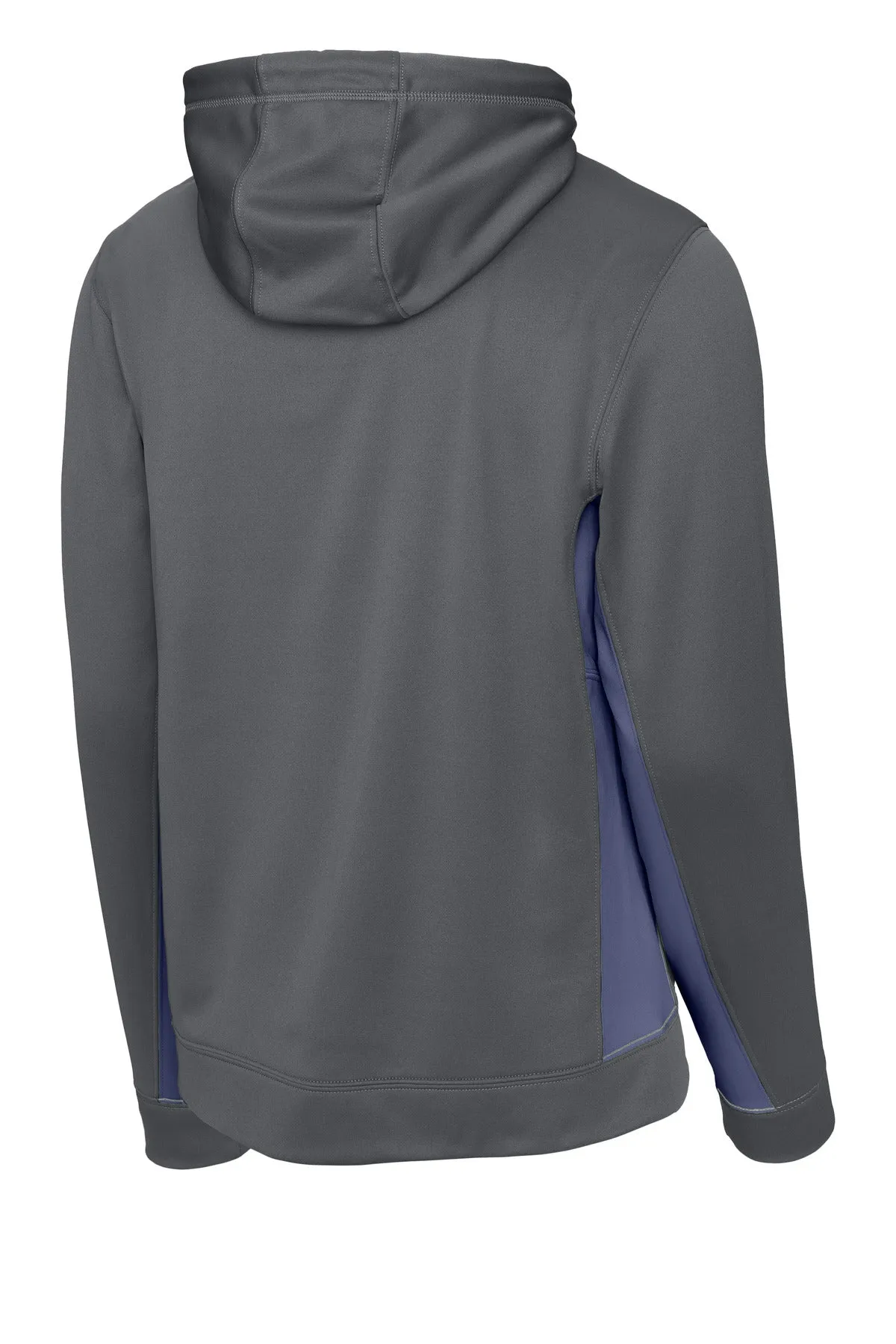 Sport-Tek Sport-Wick Fleece Colorblock Hooded Pullover. ST235 Dark Smoke Grey/ Navy