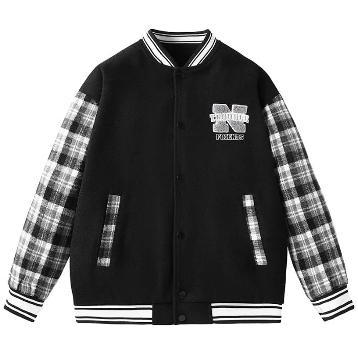 Stylish Varsity Jacket with Contrast Trim and Elastic Band Cuff