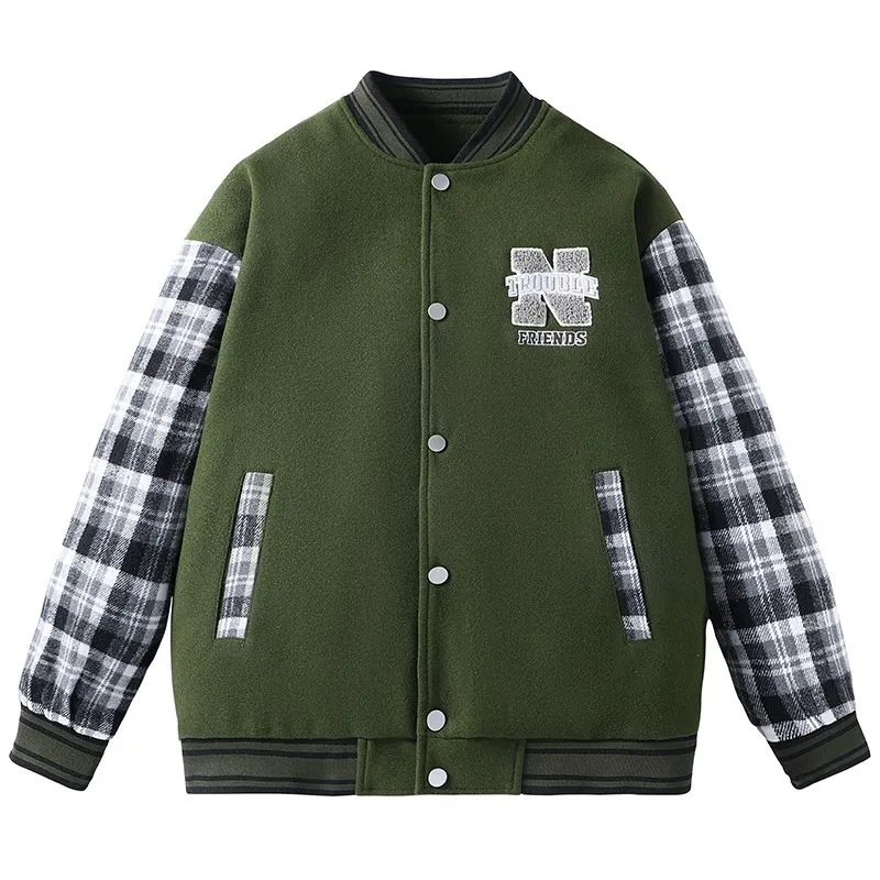 Stylish Varsity Jacket with Contrast Trim and Elastic Band Cuff