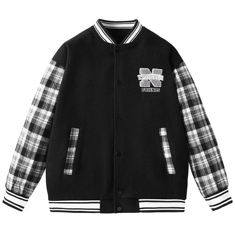 Stylish Varsity Jacket with Contrast Trim and Elastic Band Cuff