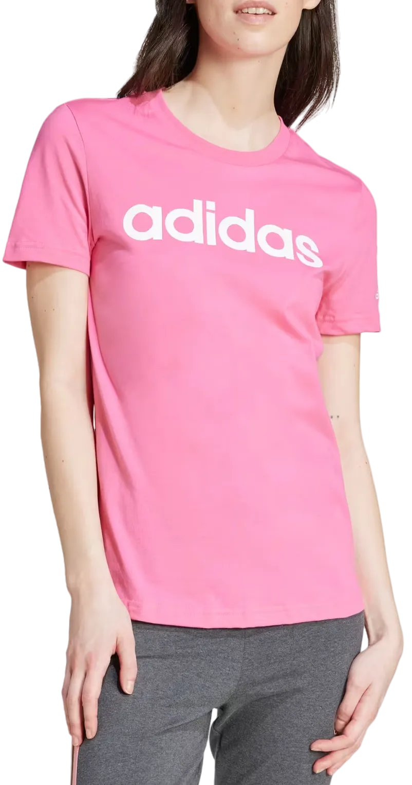 T SHIRT ADIDAS MAGLIA DONNA FITNESS AZZURRA LOGO ROSA