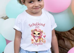 T-Shirt Schulkind Löwe mit Name personalisiert Mädchen Einschulungsshirt Einschulung erste Klasse Geschenk