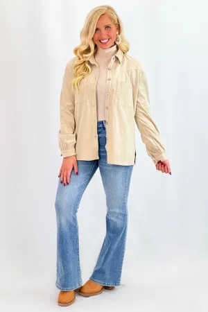 Taupe Corduroy Long Sleeve Pocket Top *Final Sale*
