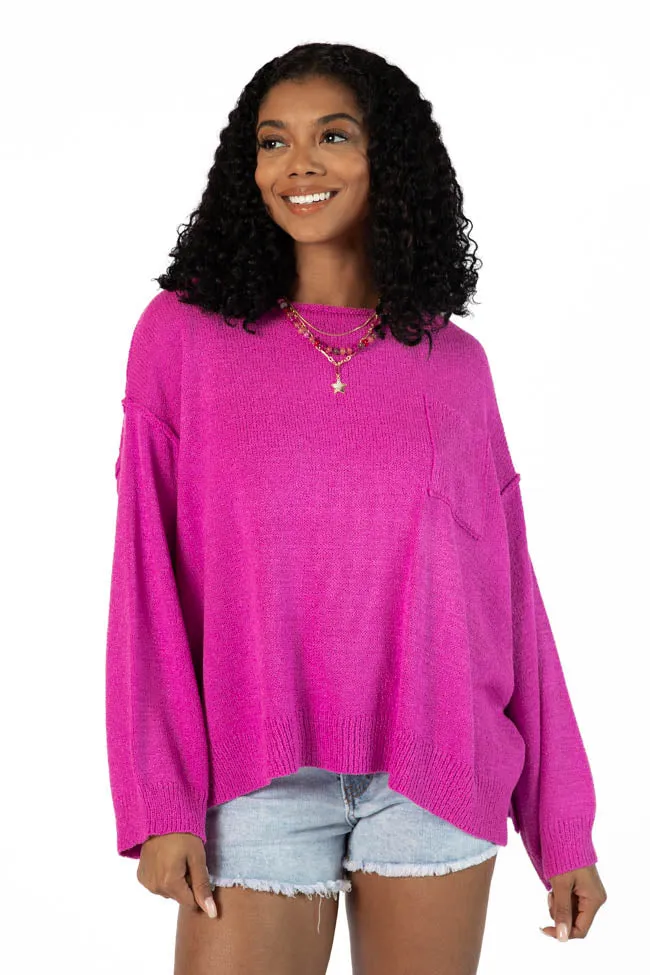 Tell Me Everything Magenta Oversized Pocketed Light Weight Sweater SALE