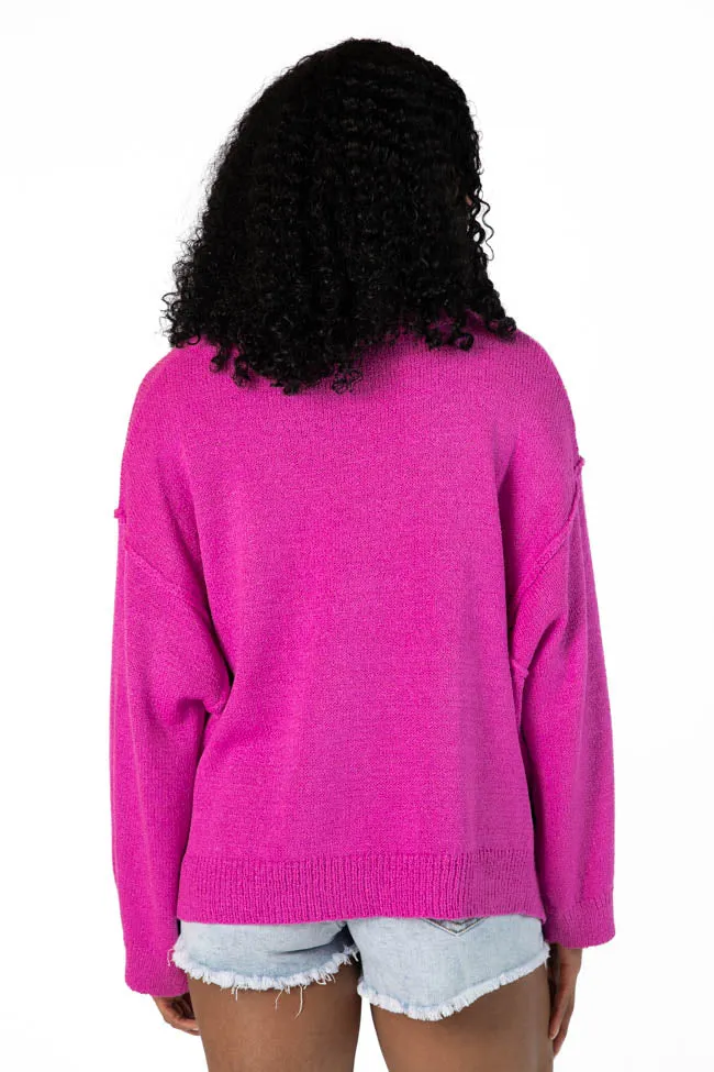 Tell Me Everything Magenta Oversized Pocketed Light Weight Sweater SALE