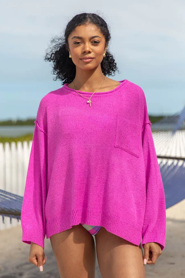 Tell Me Everything Magenta Oversized Pocketed Light Weight Sweater SALE