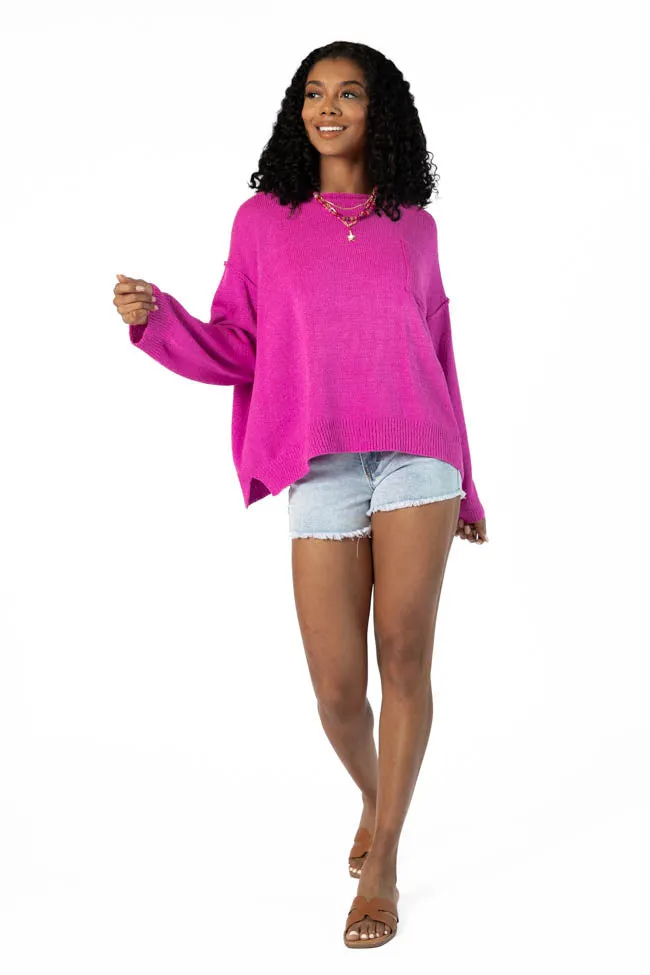 Tell Me Everything Magenta Oversized Pocketed Light Weight Sweater SALE