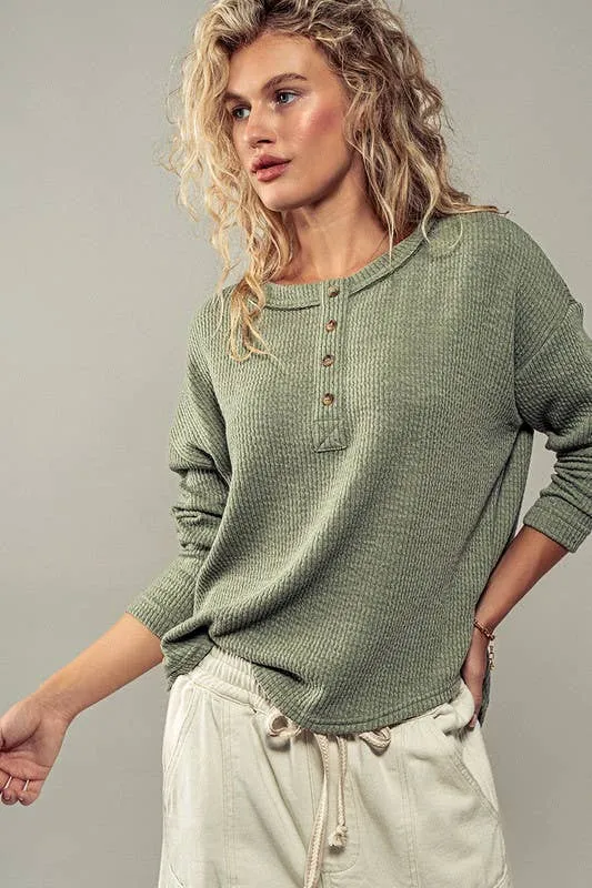 Textured Knit Henley Top
