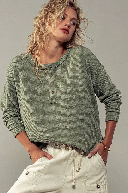 Textured Knit Henley Top