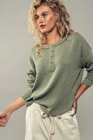 Textured Knit Henley Top