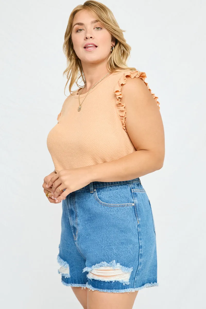 Textured Knit Ruffled Tank