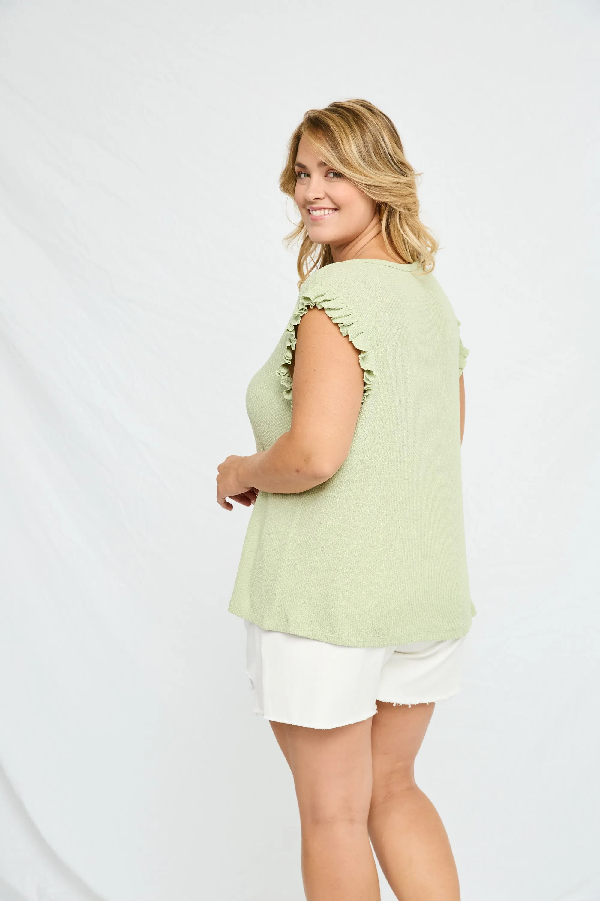 Textured Knit Ruffled Tank