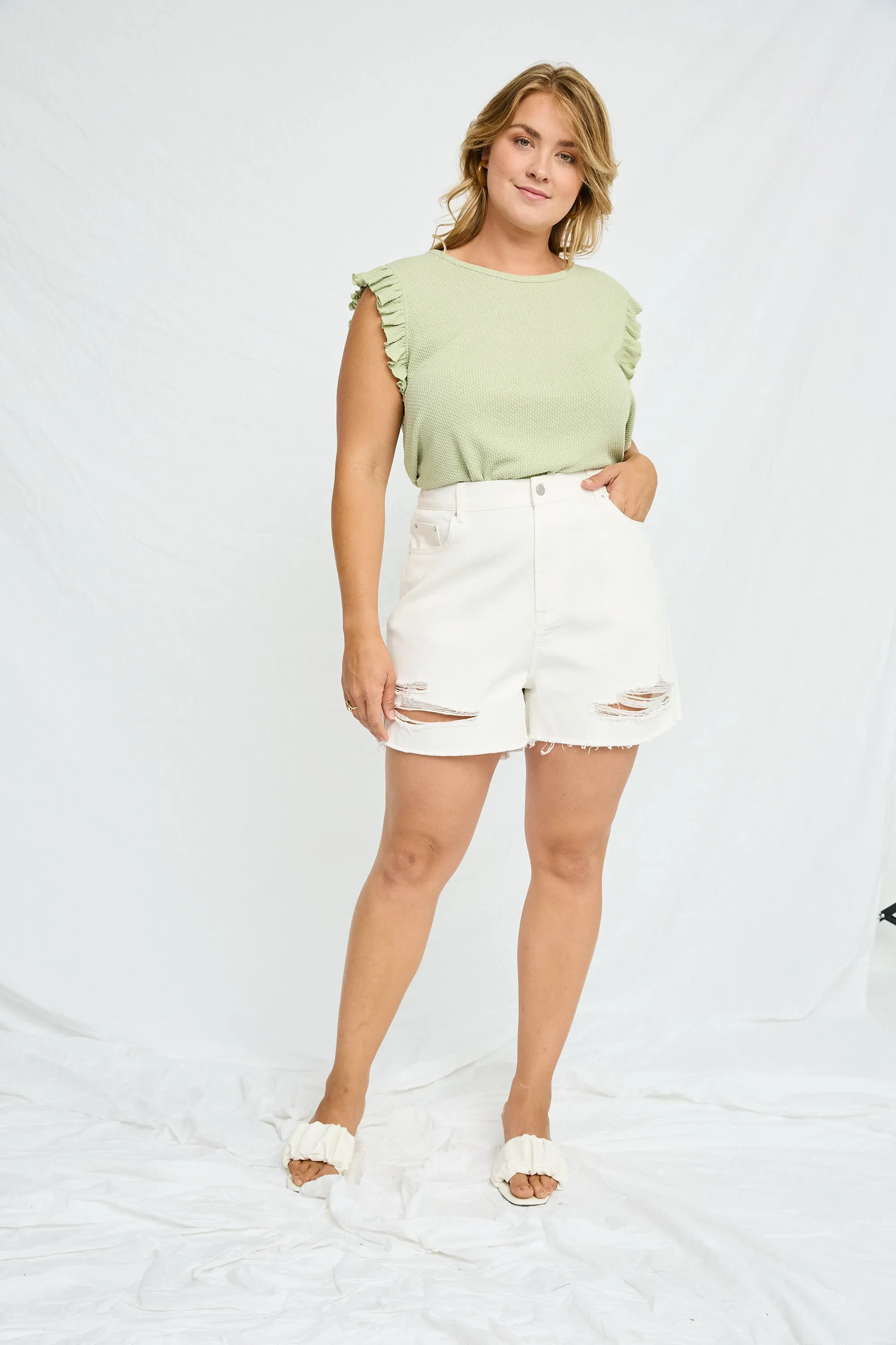 Textured Knit Ruffled Tank