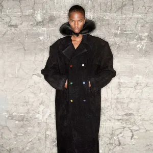 Textured Wool Coat with Multicolored Buttons
