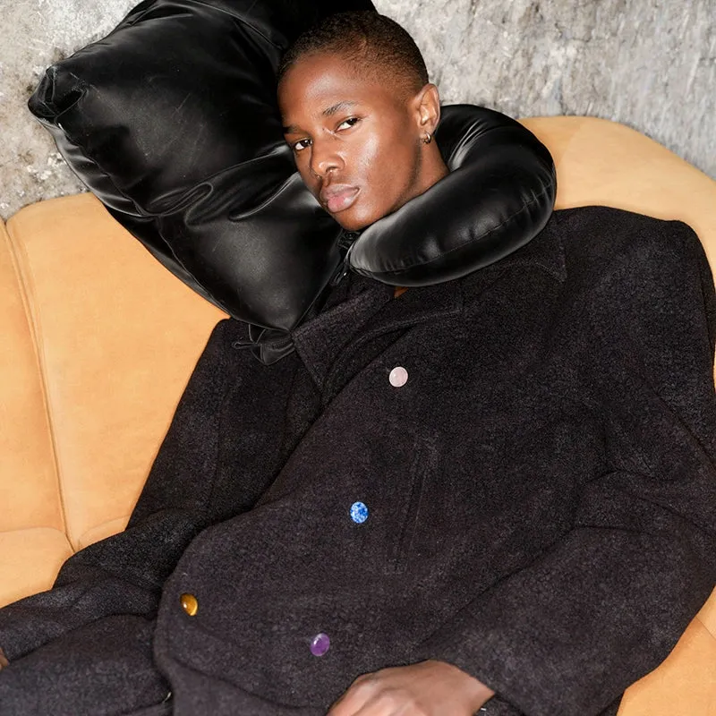 Textured Wool Coat with Multicolored Buttons