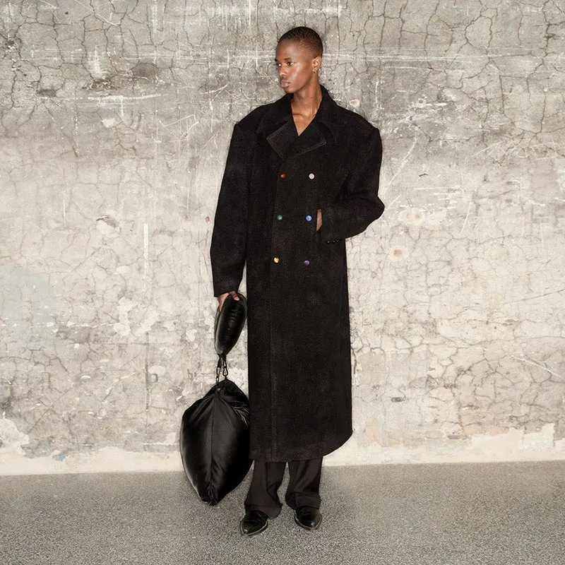 Textured Wool Coat with Multicolored Buttons