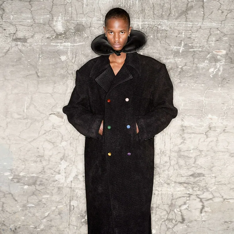 Textured Wool Coat with Multicolored Buttons