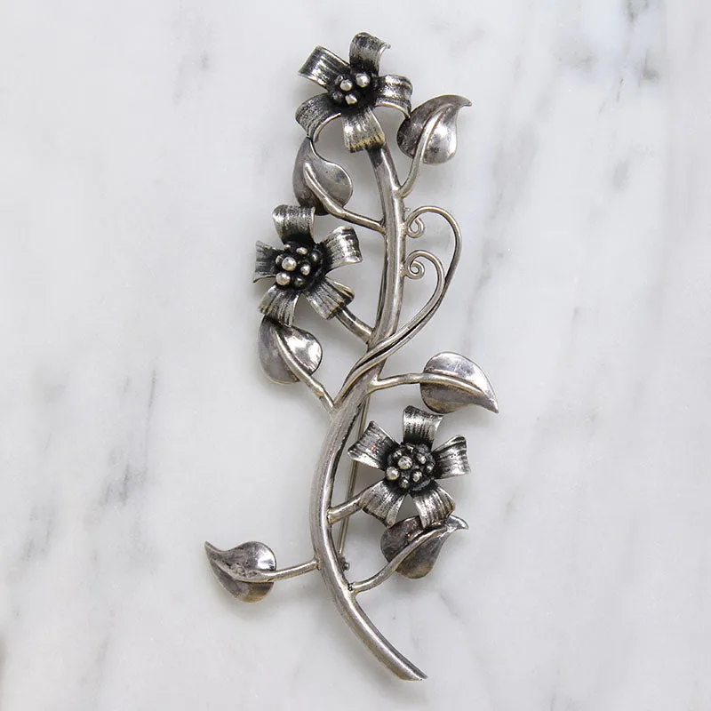 Three Wildflowers Sterling Silver Brooch