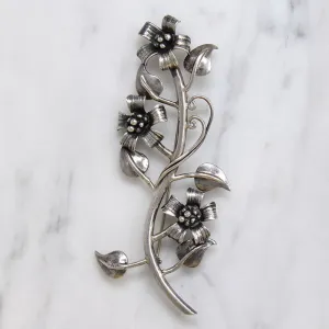Three Wildflowers Sterling Silver Brooch