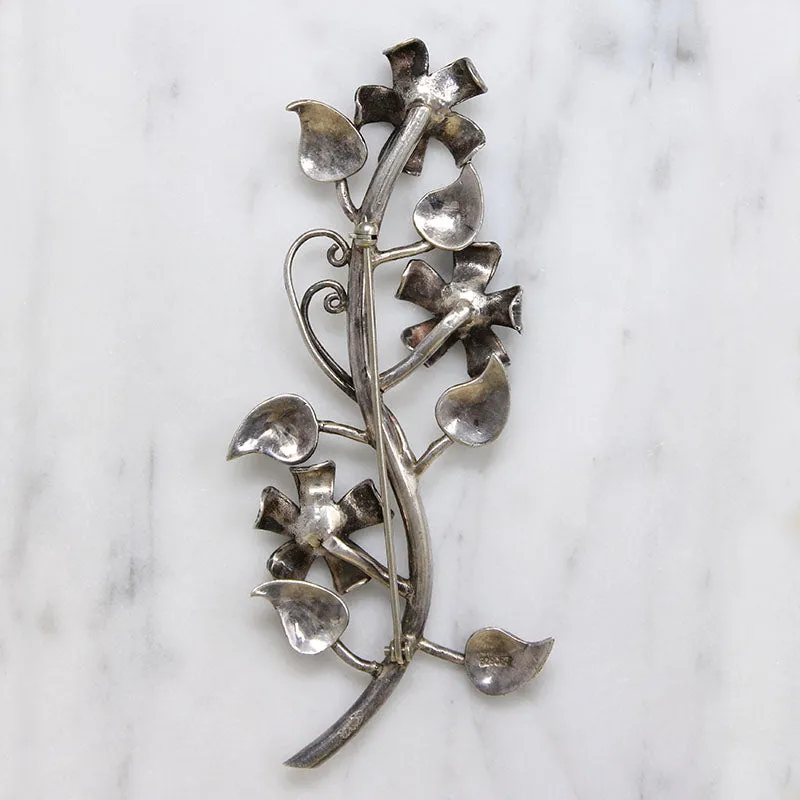 Three Wildflowers Sterling Silver Brooch