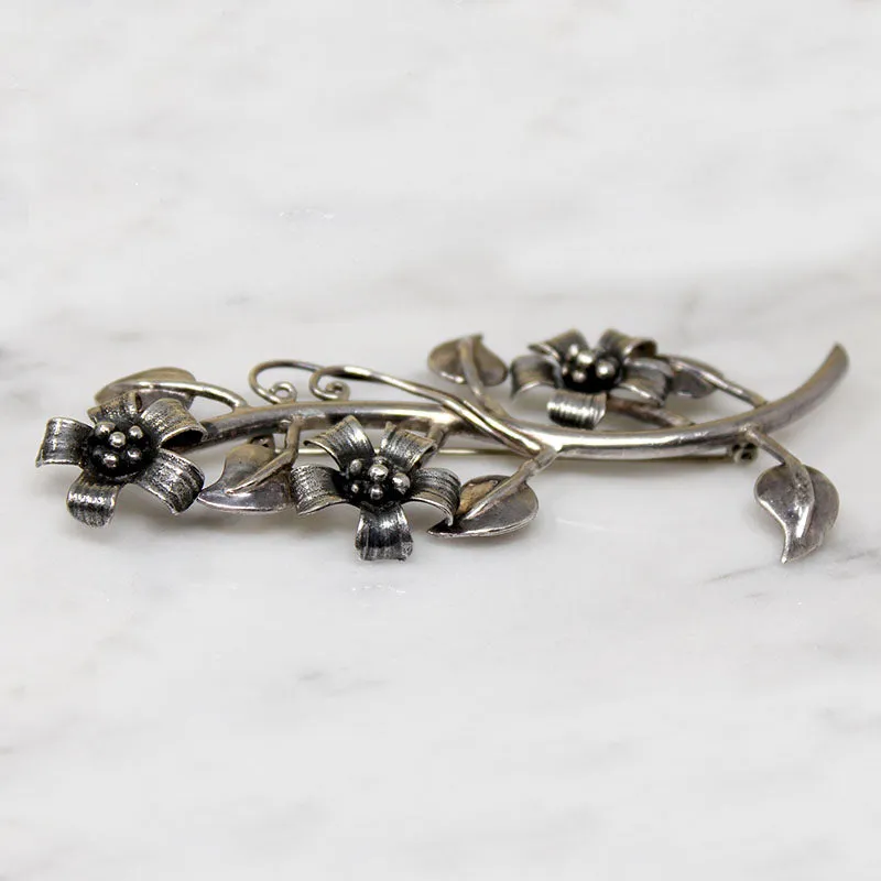 Three Wildflowers Sterling Silver Brooch