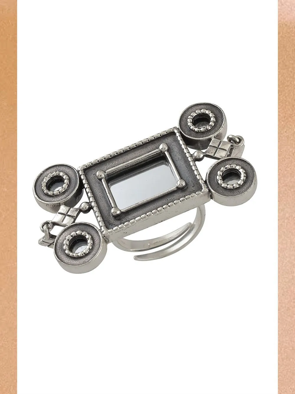 Tribe by Amrapali - Ring Silver Round Square Mirror Textured