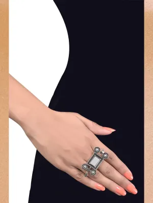 Tribe by Amrapali - Ring Silver Round Square Mirror Textured