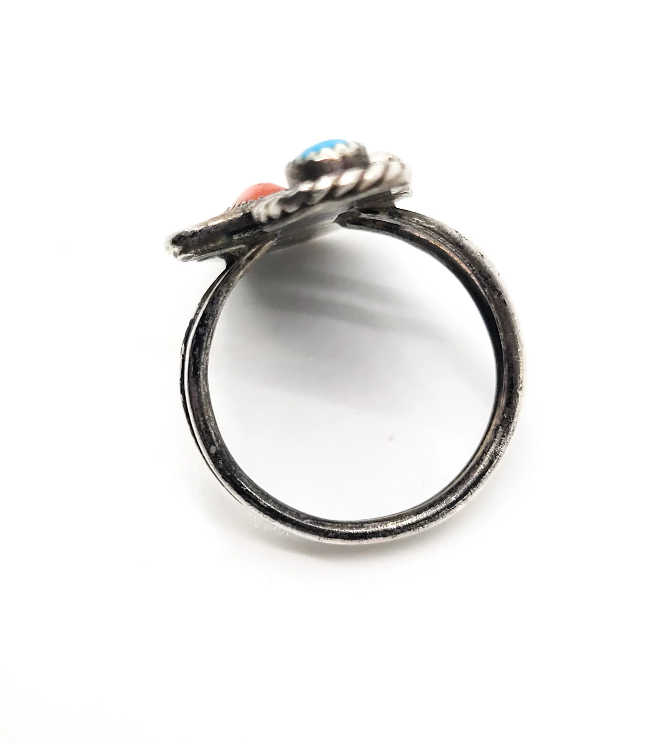 Turquoise and Red coral Navajo Native American sterling silver ring size 6