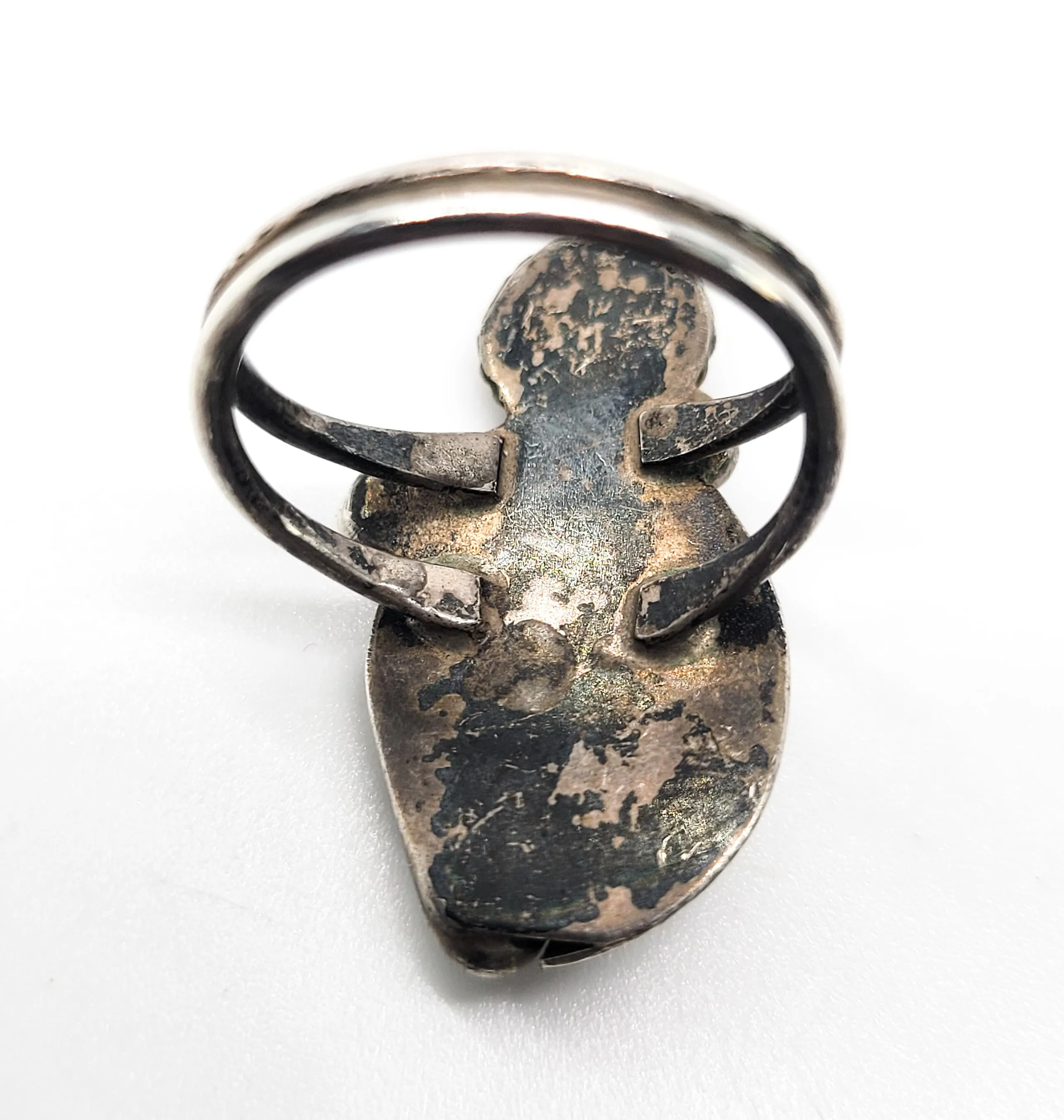 Turquoise and Red coral Navajo Native American sterling silver ring size 6