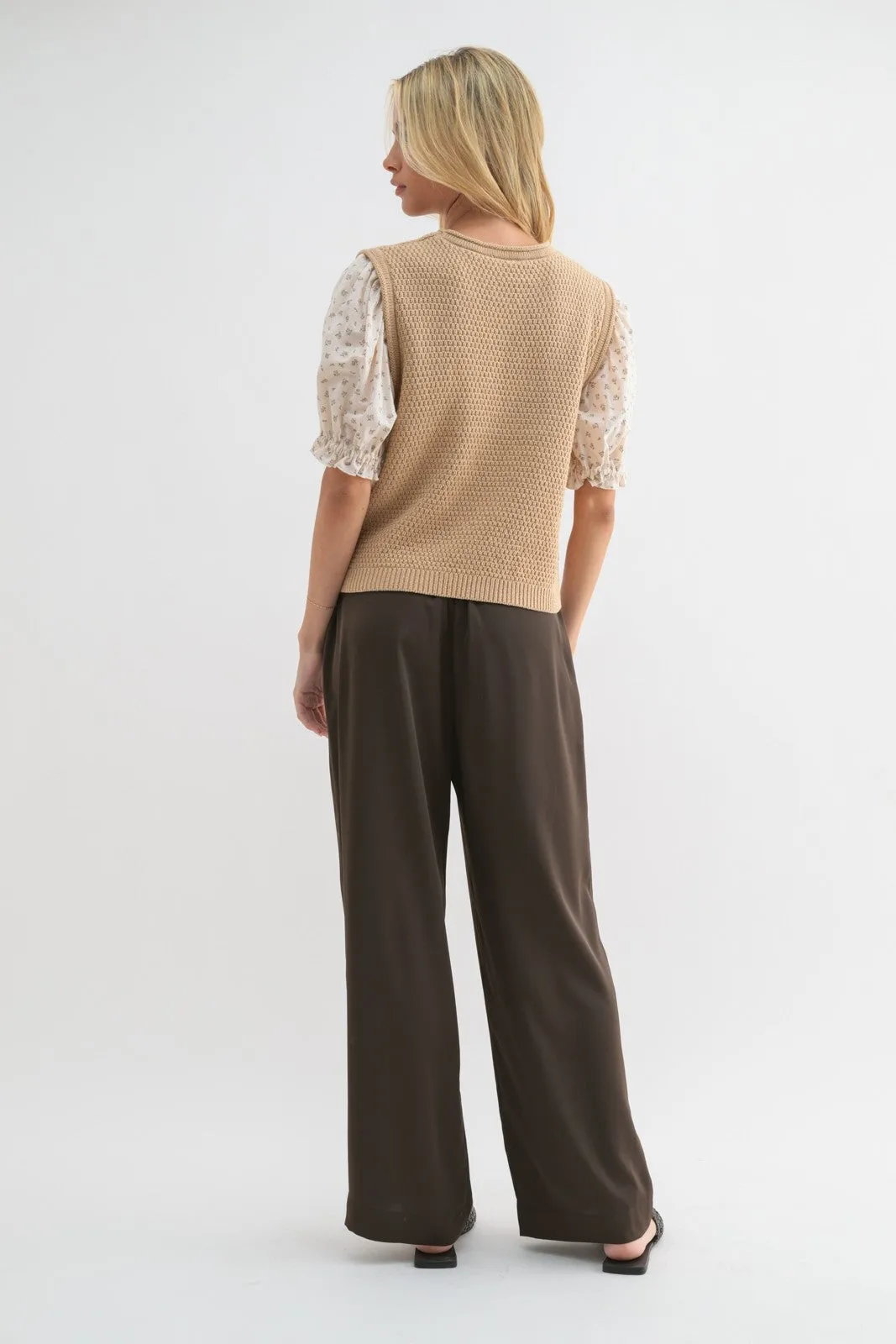 Twofer Floral Sleeve Sweater Blouse - Final Sale