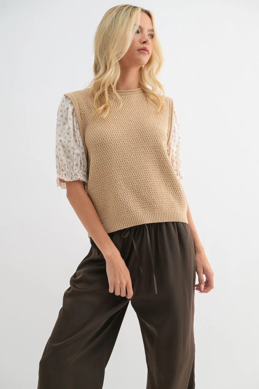 Twofer Floral Sleeve Sweater Blouse - Final Sale