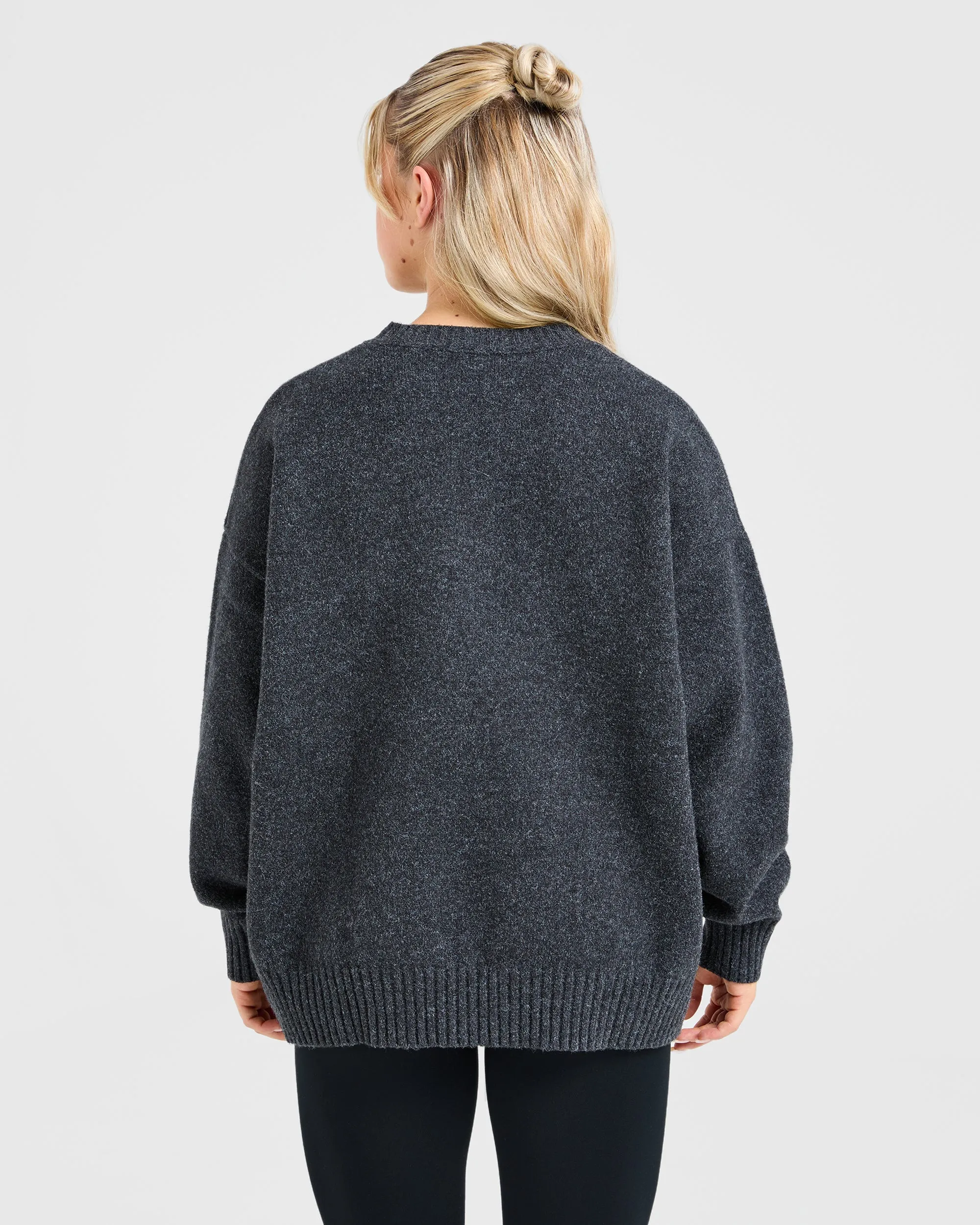 Varsity Oversized Knitted Sweater - Charcoal