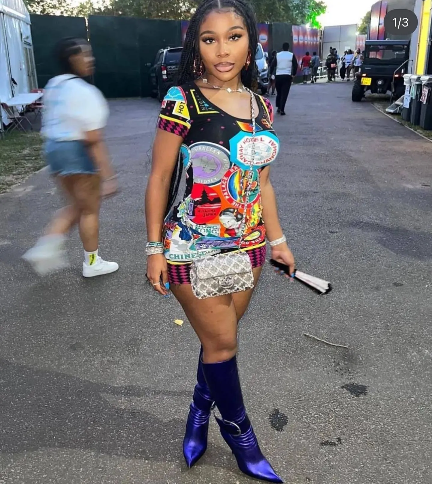 Vibrant Graphic Print Short-Sleeve Mini Dress with Bold Colors