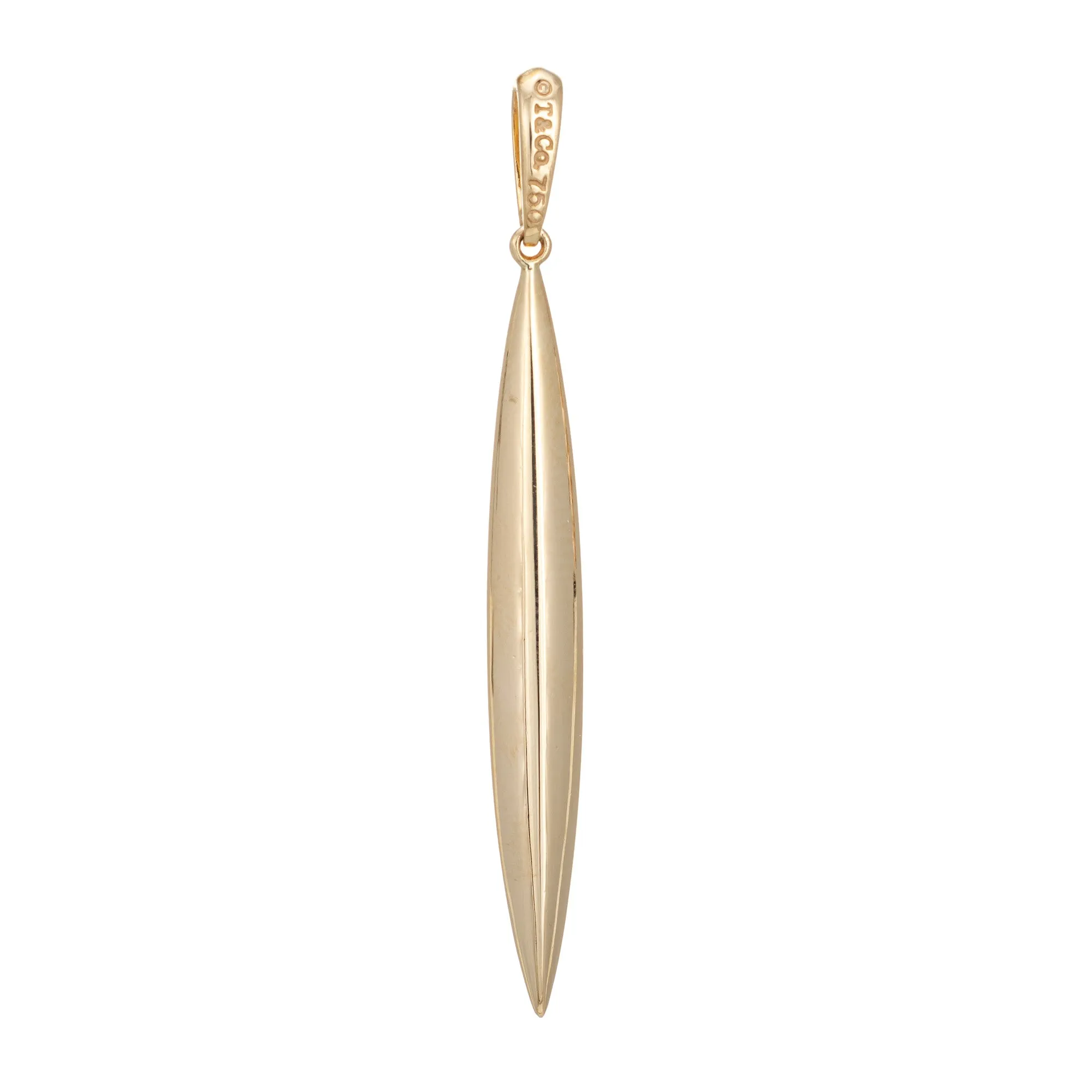 Vintage Tiffany & Co Feather Charm 18k Yellow Gold Spike Pendant Signed Jewelry