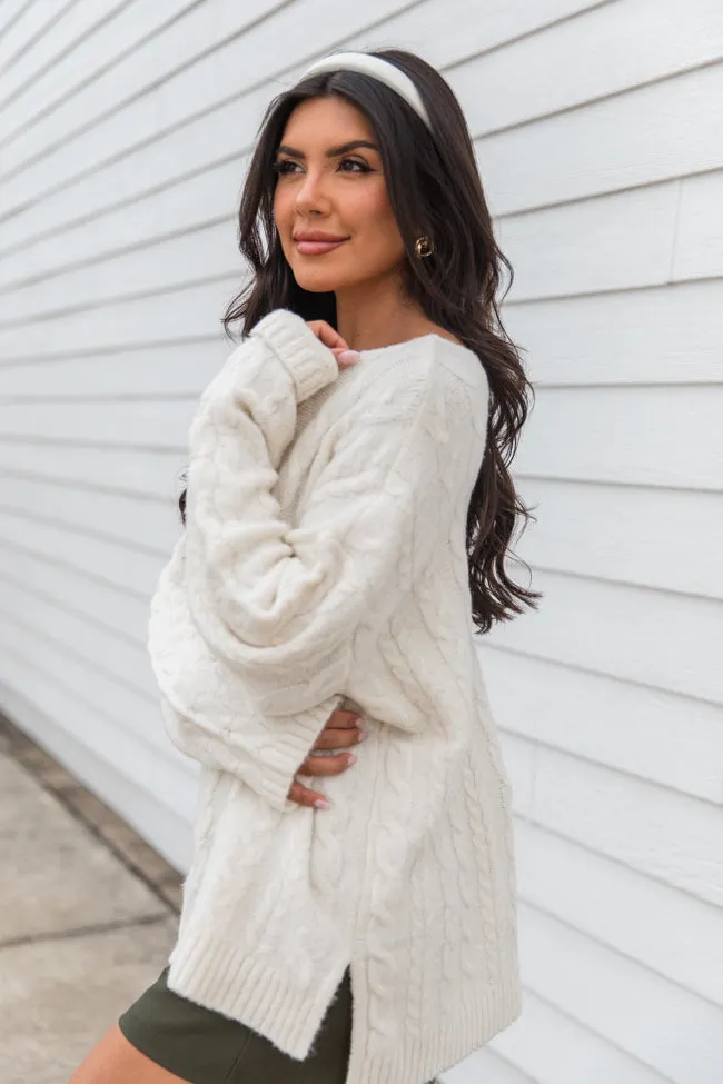 When You Call Ivory Oversized Cable Knit V-neck Sweater FINAL SALE