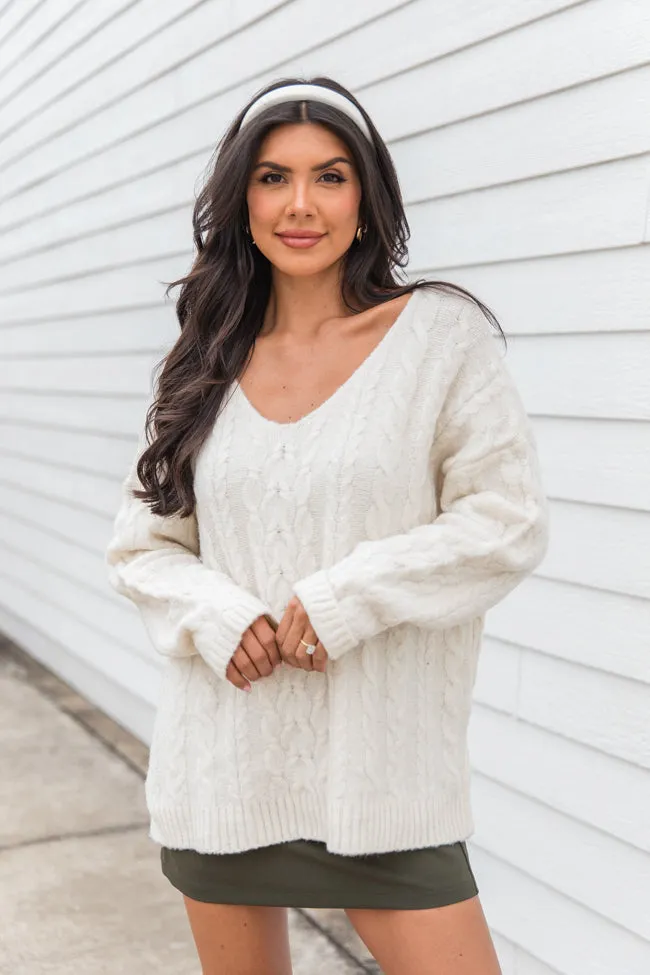 When You Call Ivory Oversized Cable Knit V-neck Sweater FINAL SALE