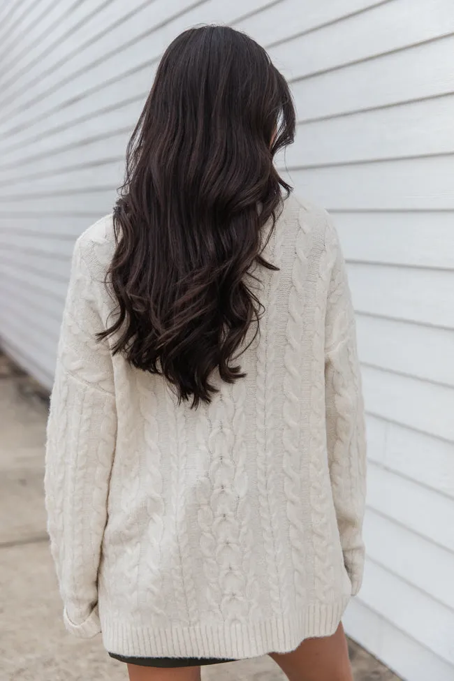 When You Call Ivory Oversized Cable Knit V-neck Sweater FINAL SALE