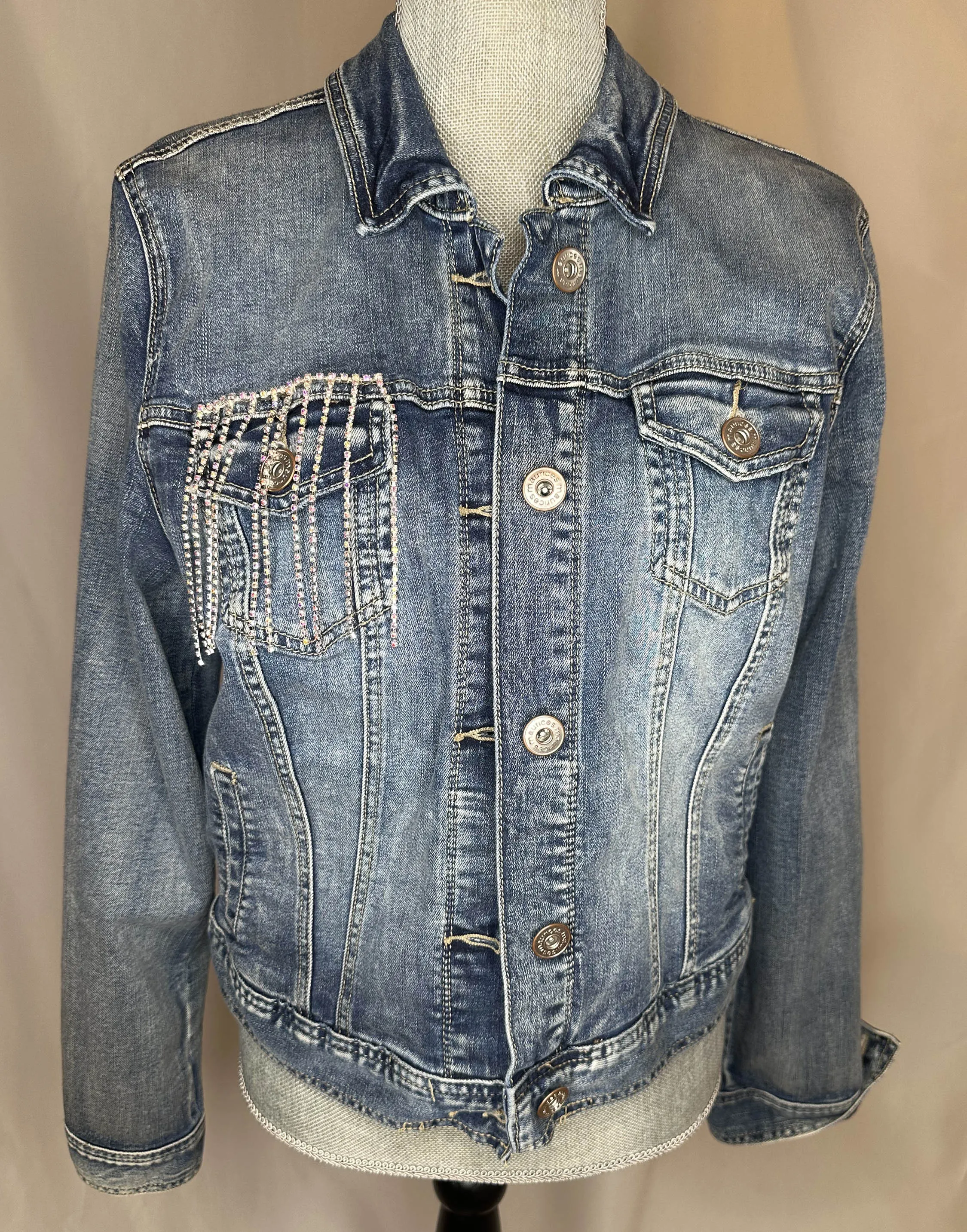 White Fringe "Cowboys & Tequila"  Womens Denim Jacket