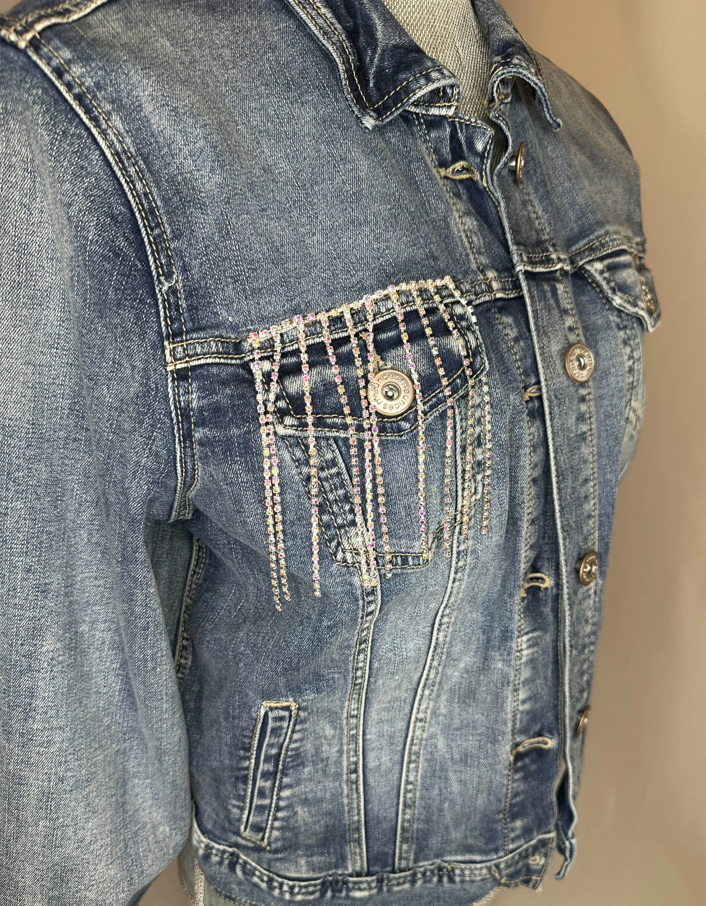 White Fringe "Cowboys & Tequila"  Womens Denim Jacket
