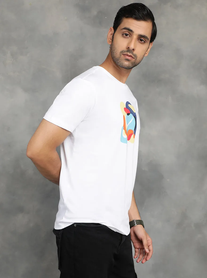 White Printed Slim Fit T-Shirt | GreenFibre