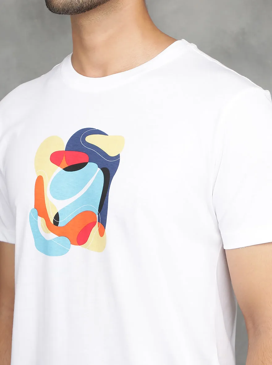 White Printed Slim Fit T-Shirt | GreenFibre
