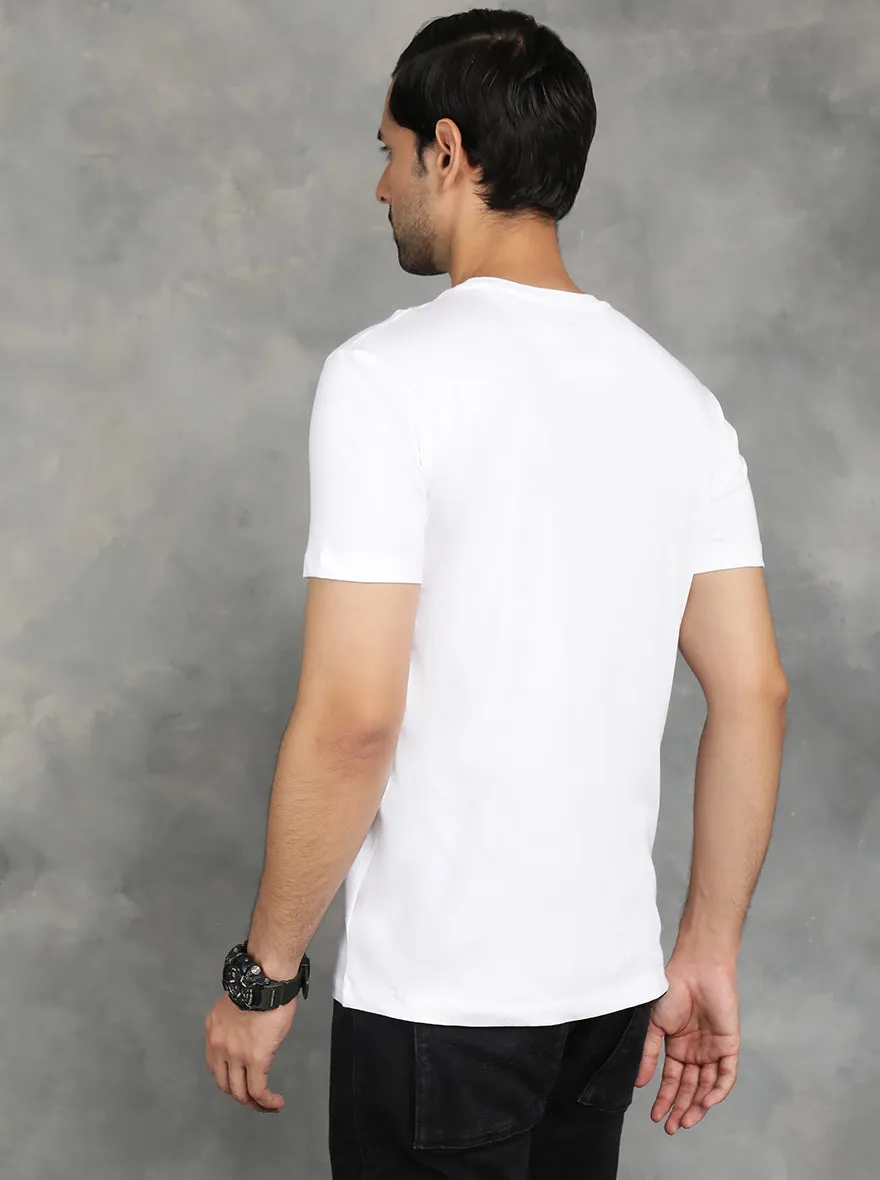 White Printed Slim Fit T-Shirt | GreenFibre