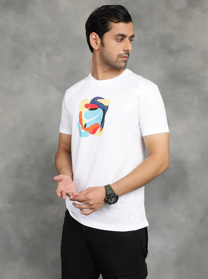 White Printed Slim Fit T-Shirt | GreenFibre